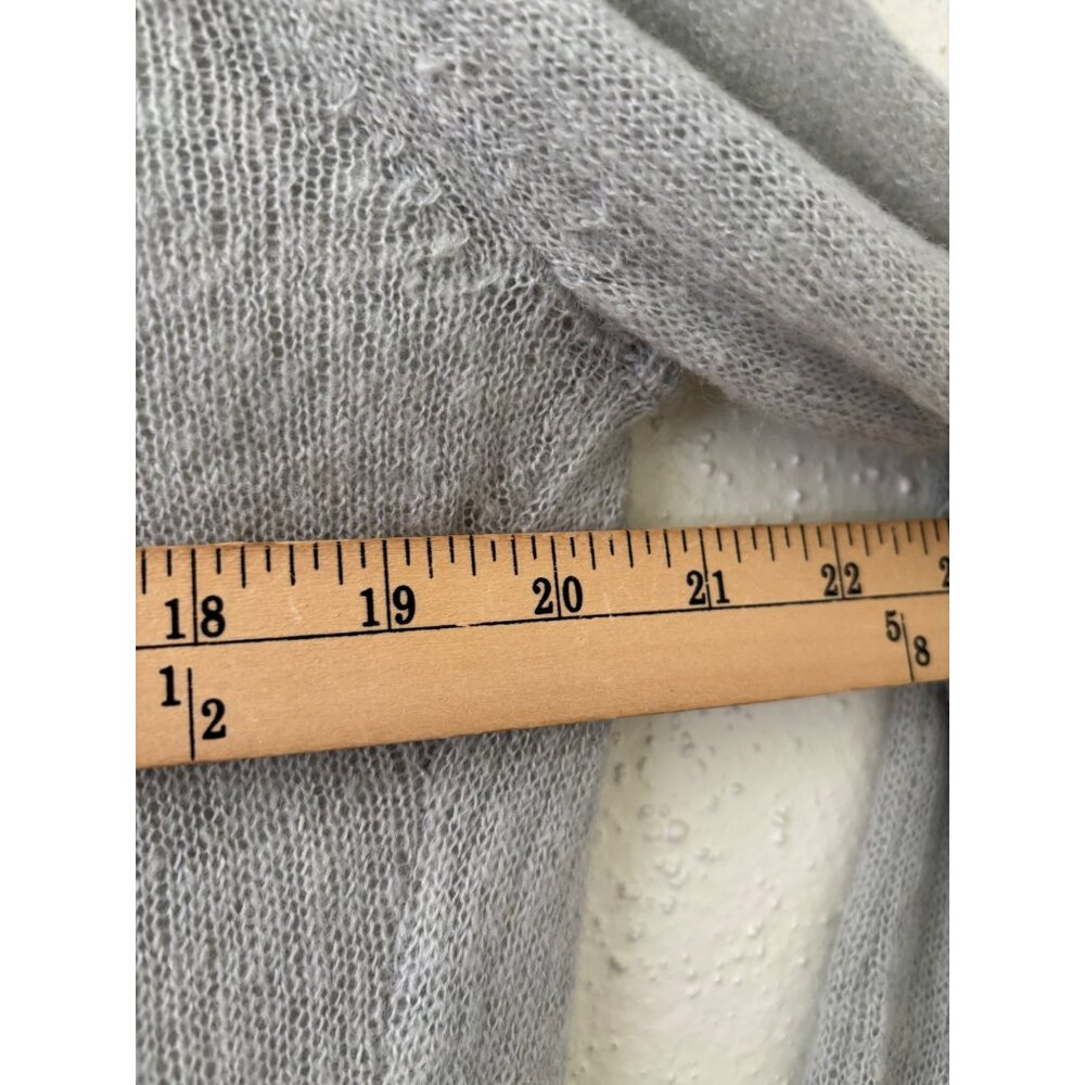 Loft Gray Open-Front Knit Cardigan Sweater L Lace Detail Long Sleeve - Picture 7 of 16